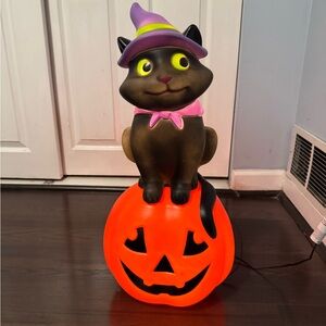 Plastic Halloween Light Up Cat and Pumpkin